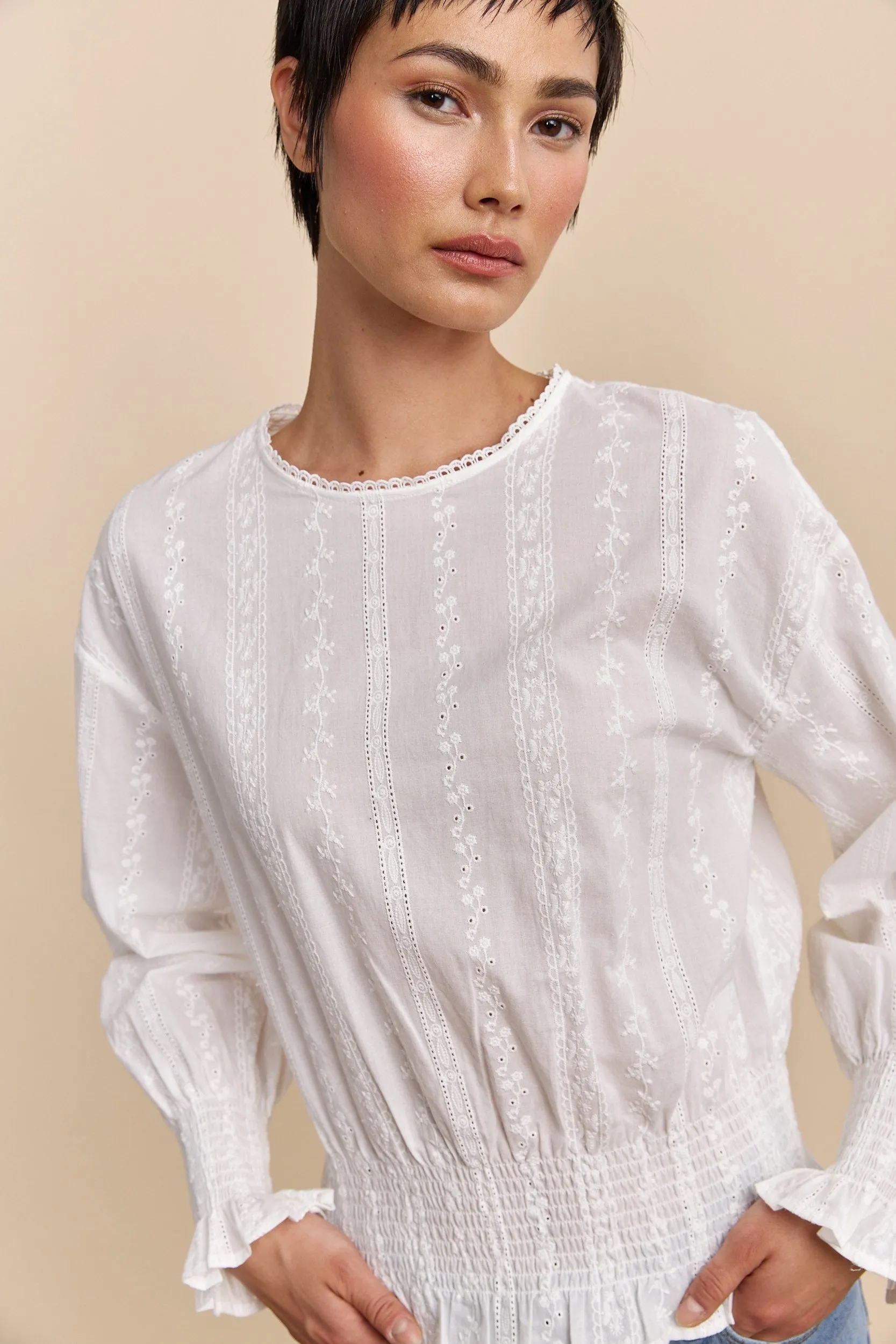 Embroidered blouse with ruching sold by Tristan Style