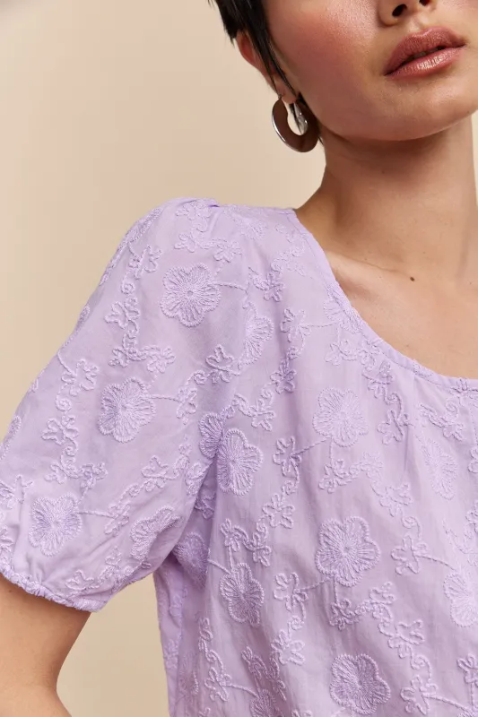 Embroidered blouse with puffy sleeves sold by Tristan Style