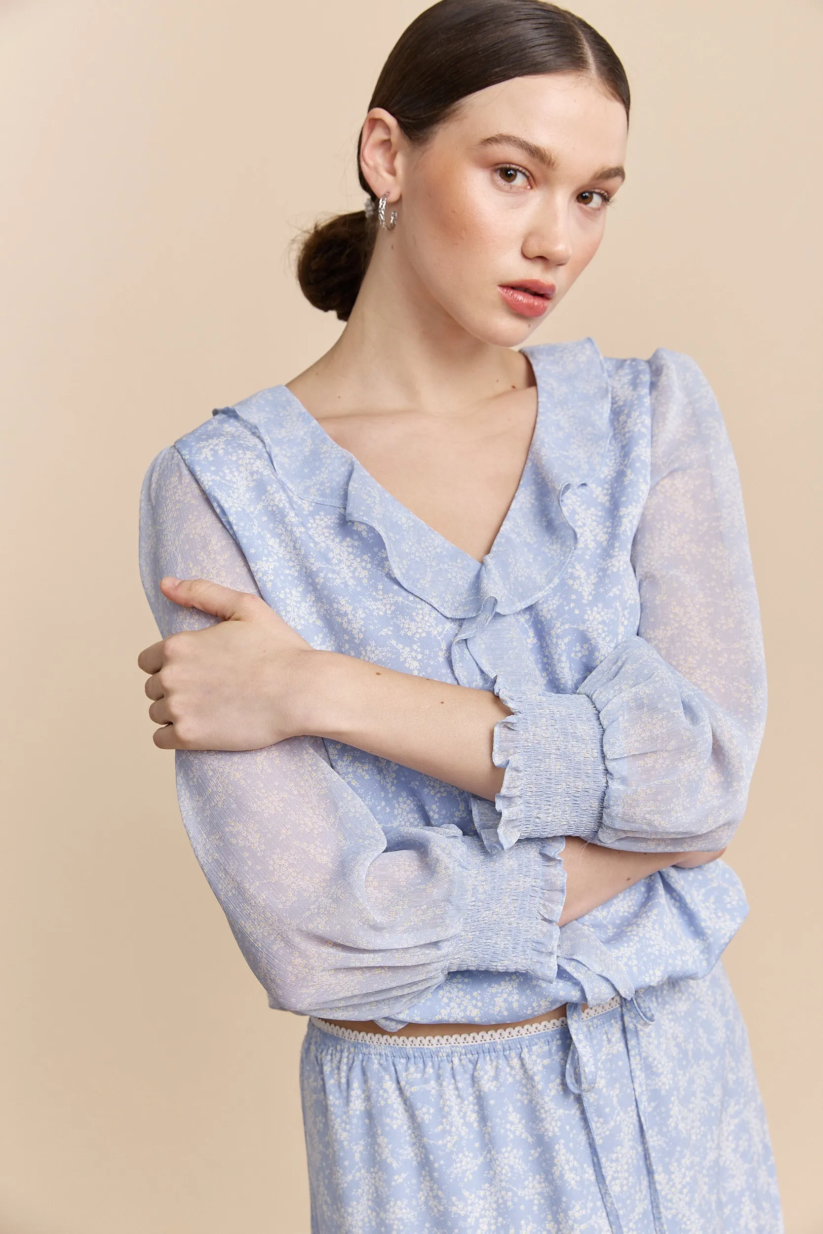 Floral printed blouse with frills sold by Tristan Style product image thumbnail 2