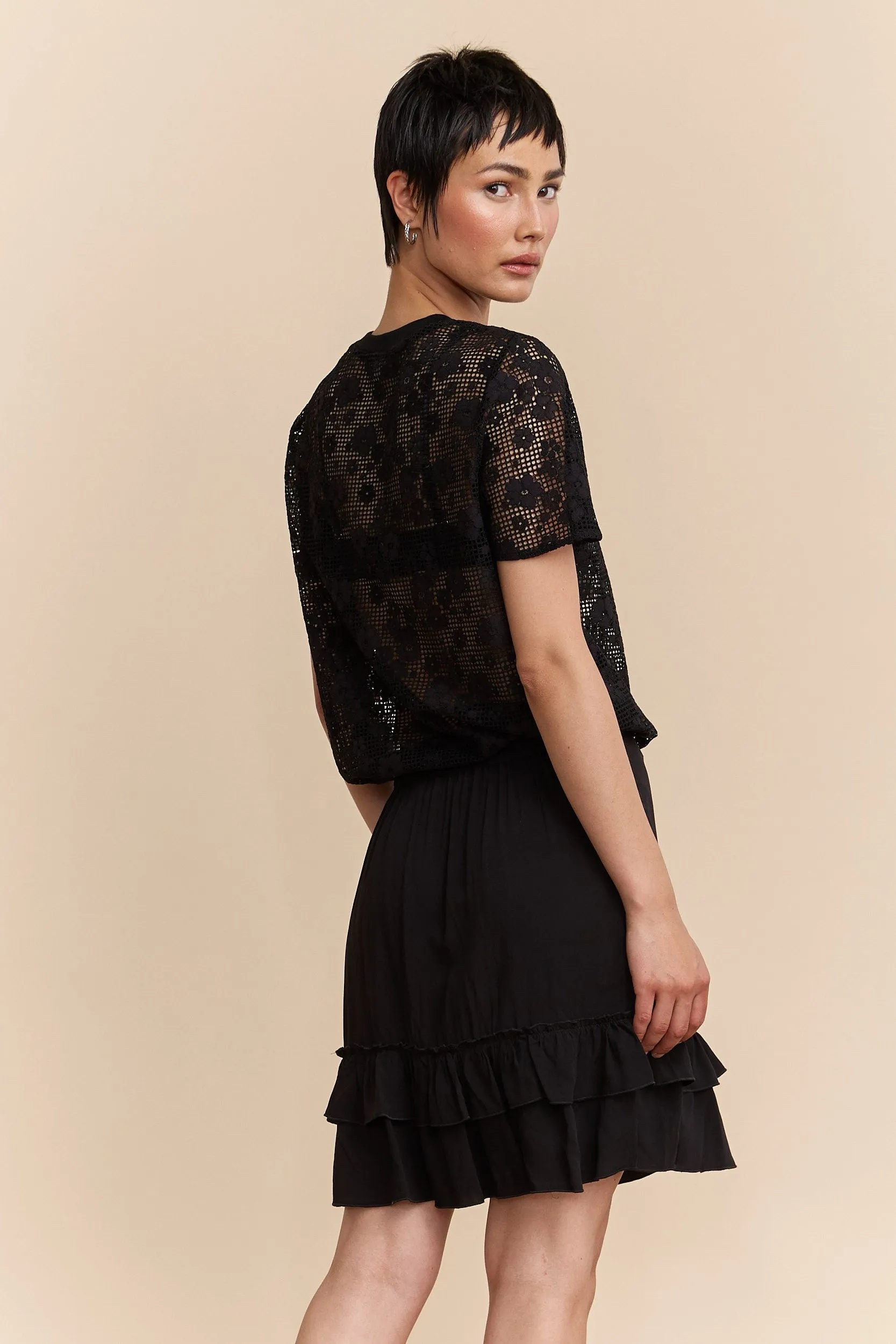 Lace boxy short sleeve top with drawstring sold by Tristan Style product image thumbnail 3
