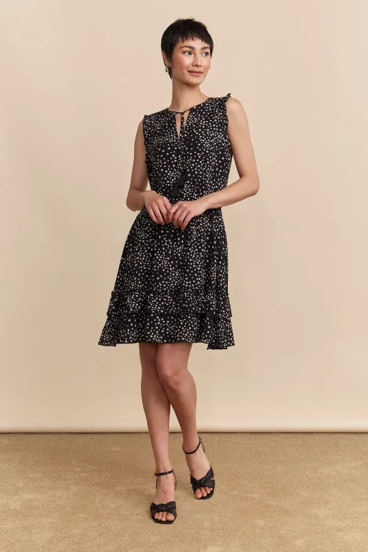 Printed floral fluid dress with frills sold by Tristan Style