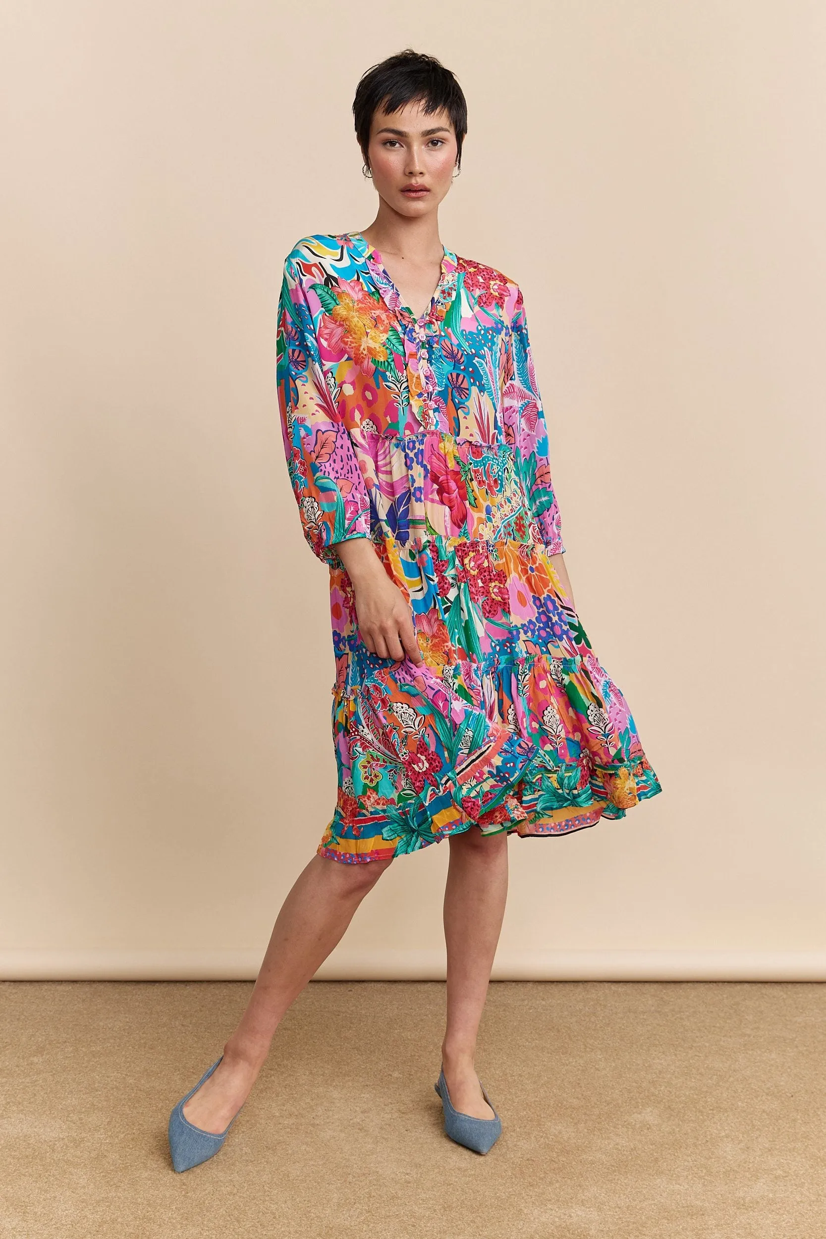 Botanical print fluid dress sold by Tristan Style