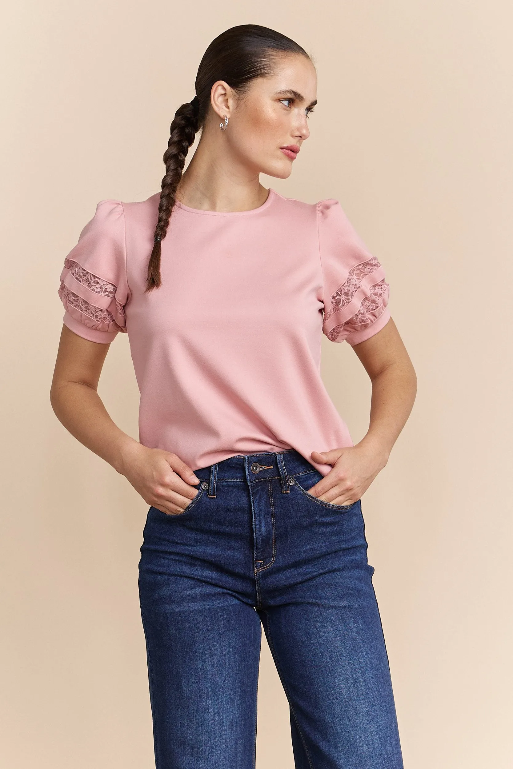 Short sleeve top with mesh insert sold by Tristan Style