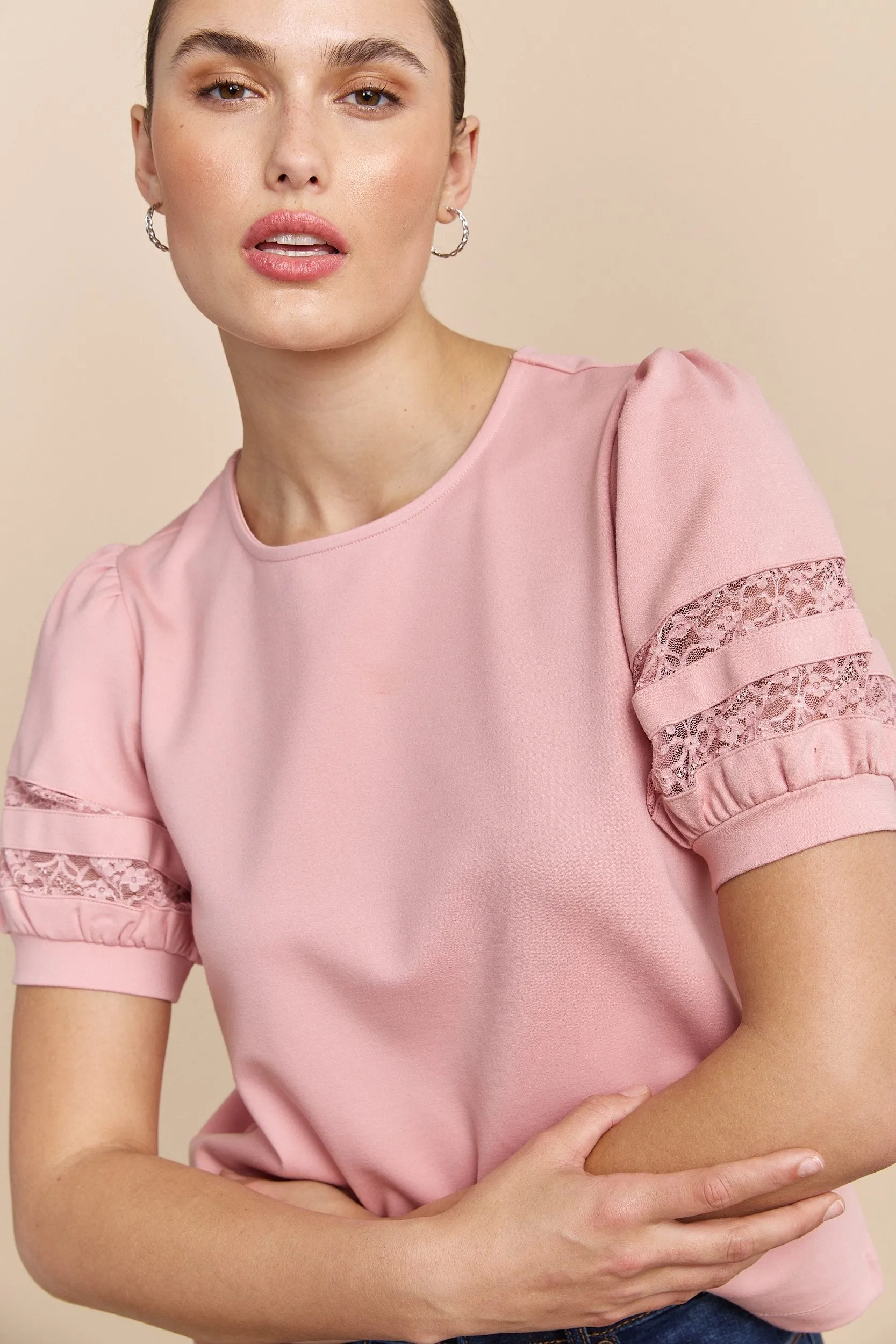 Short sleeve top with mesh insert sold by Tristan Style product image thumbnail 4