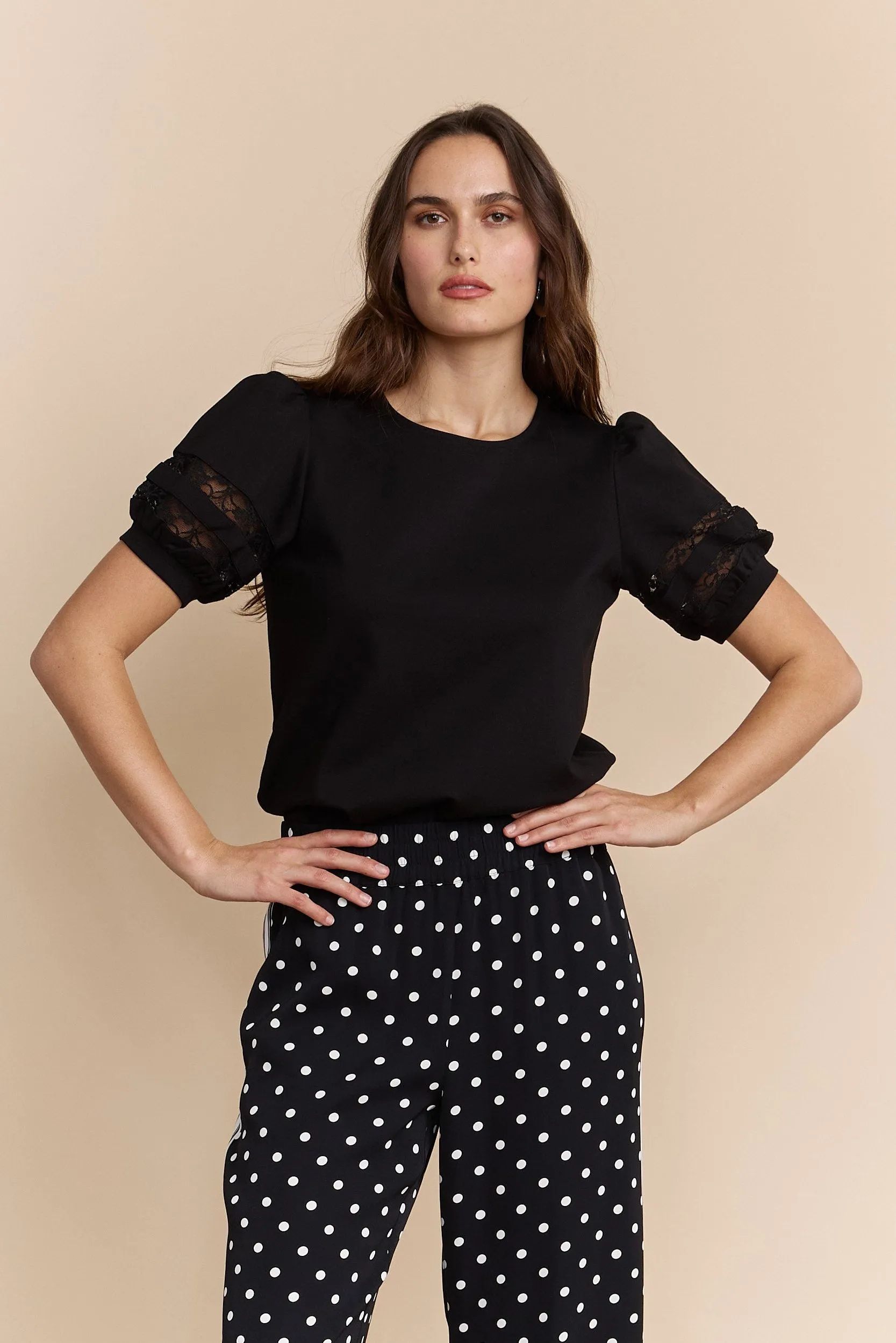 Short sleeve top with mesh insert sold by Tristan Style product image thumbnail 2