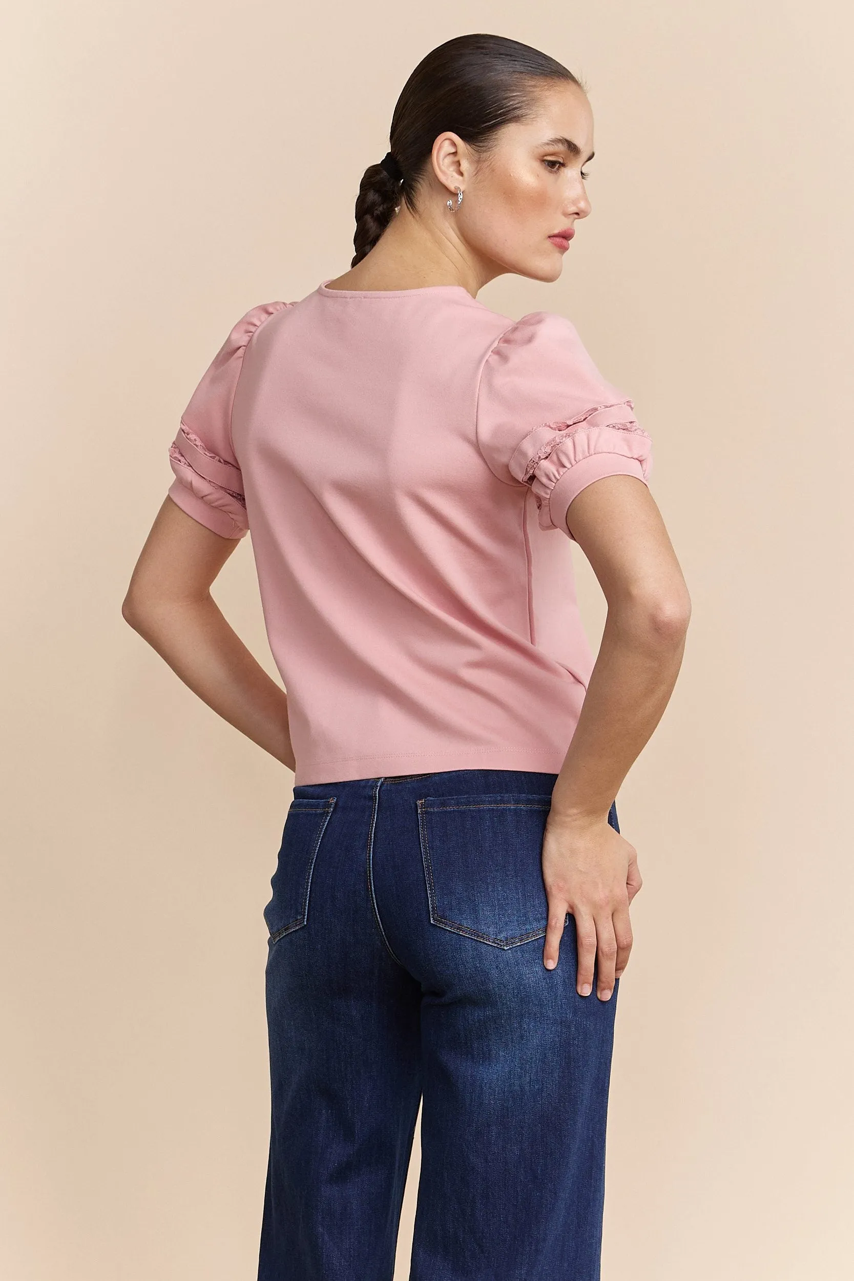 Short sleeve top with mesh insert sold by Tristan Style product image thumbnail 3