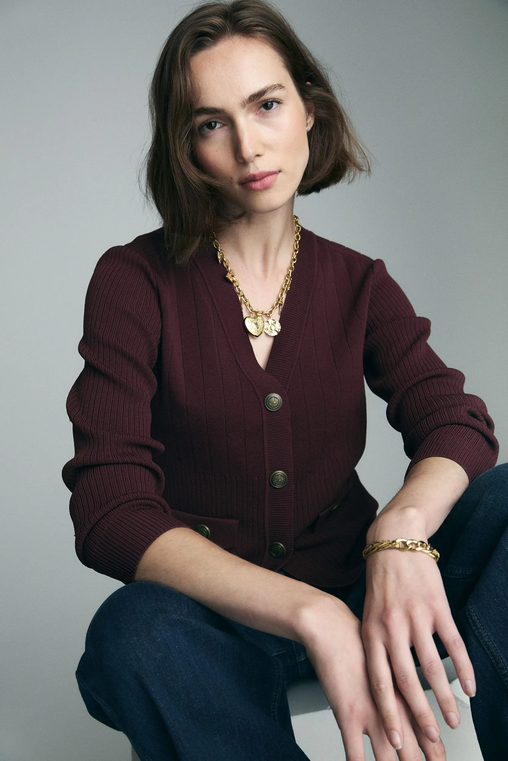 Textured V-neck cardigan sold by Tristan Style