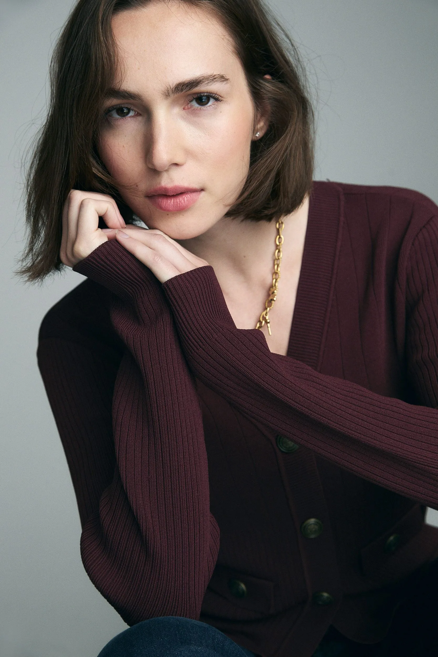 Textured V-neck cardigan sold by Tristan Style product image thumbnail 4