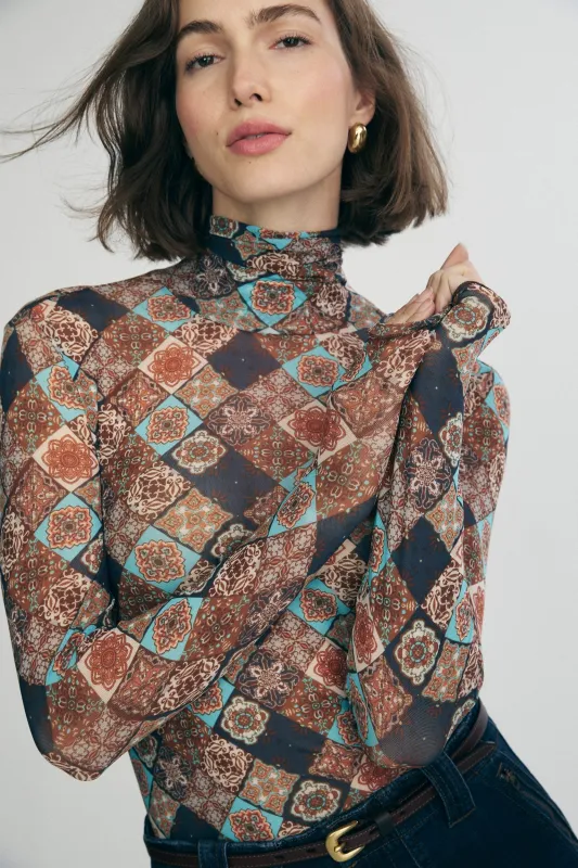 Print micro mesh turtleneck sold by Tristan Style