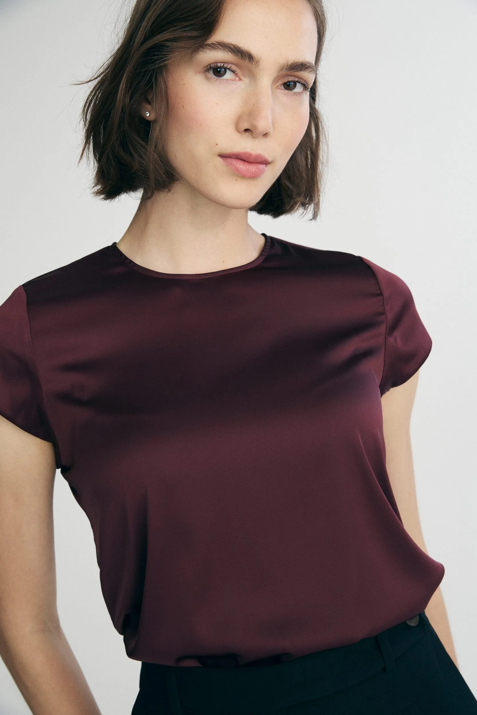 Short sleeve satin top sold by Tristan Style product image thumbnail 5