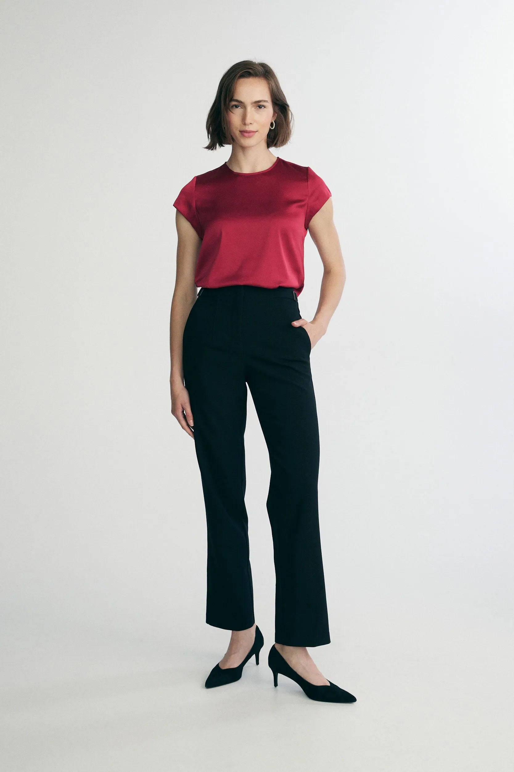 Short sleeve satin top sold by Tristan Style