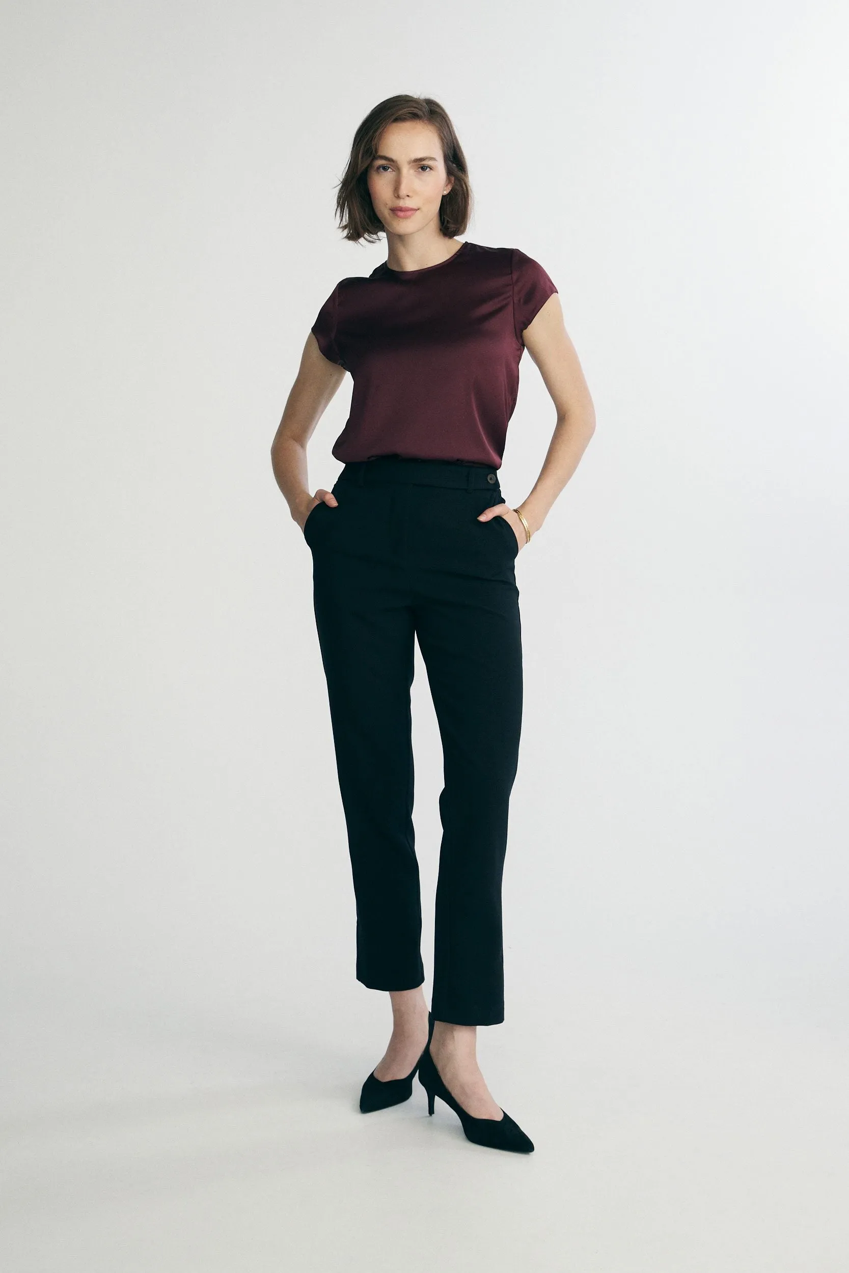 Short sleeve satin top sold by Tristan Style product image thumbnail 2