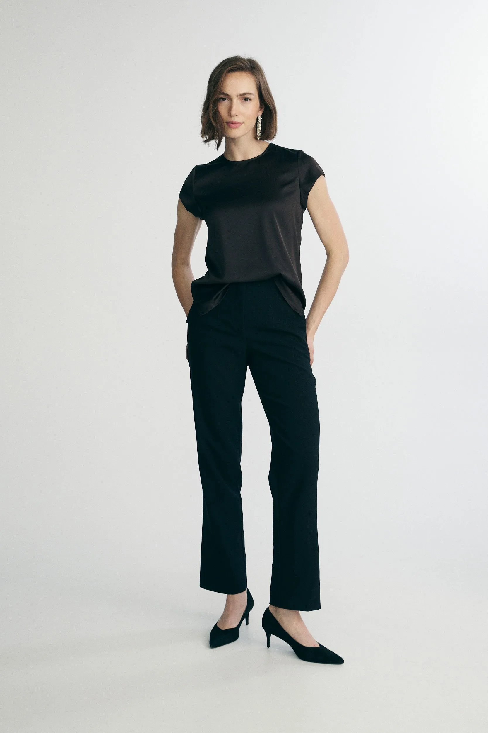 Short sleeve satin top sold by Tristan Style product image thumbnail 3