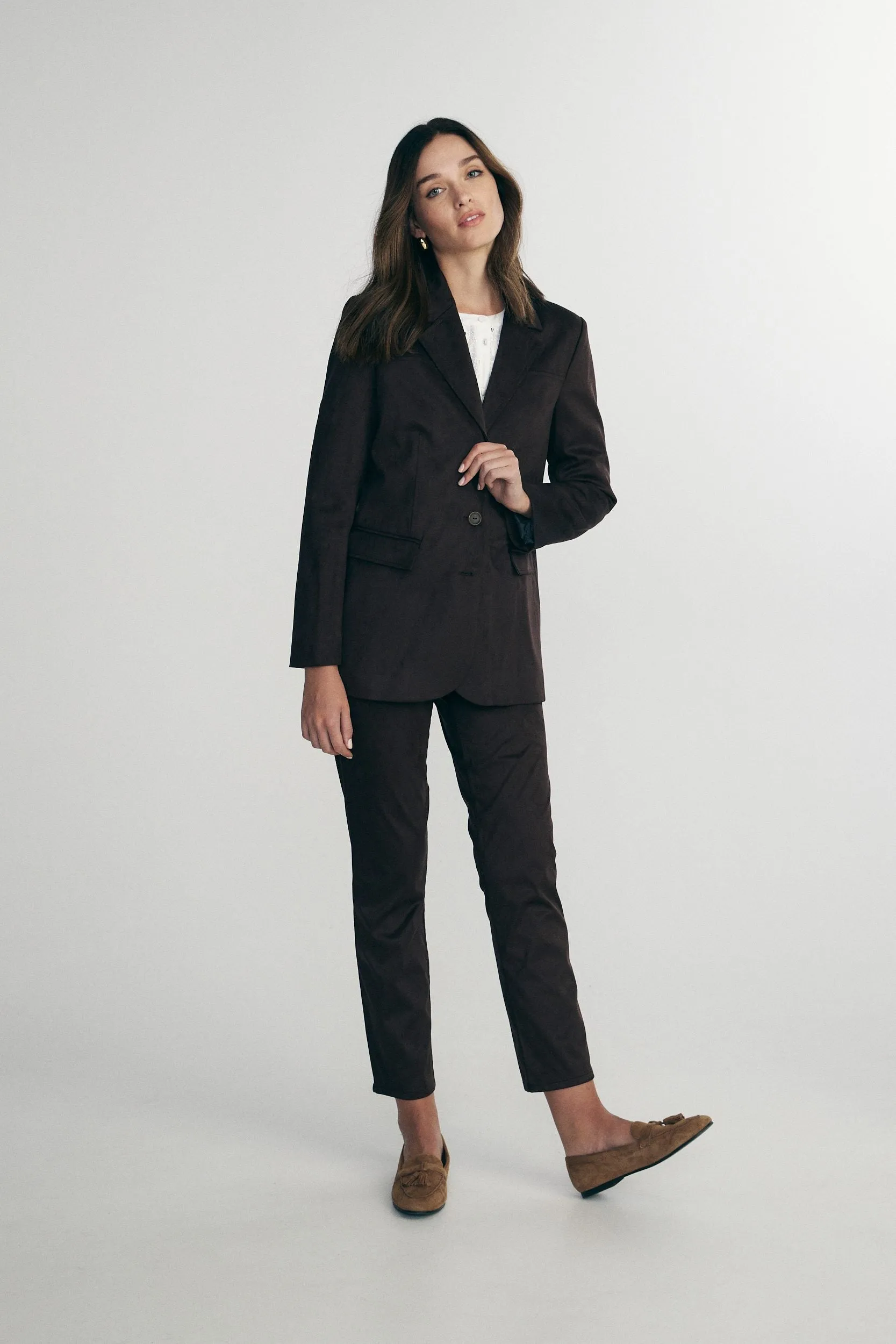 Vegan suede oversized blazer sold by Tristan Style