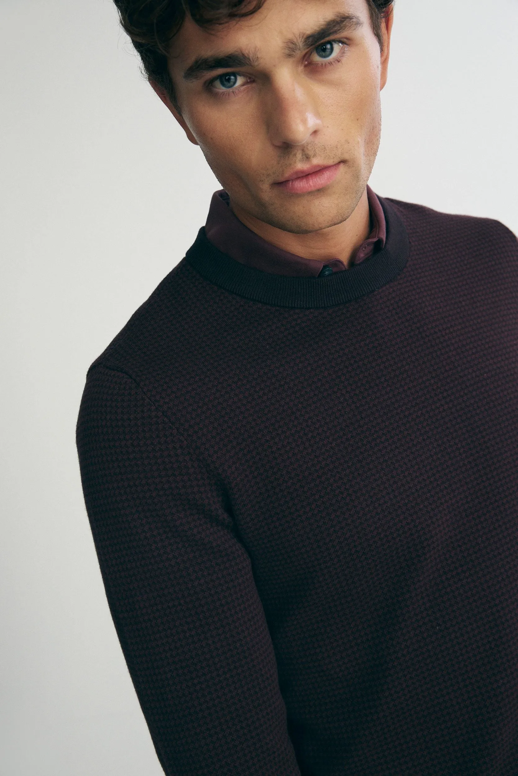 Jacquard crew neck sweater sold by Tristan Style