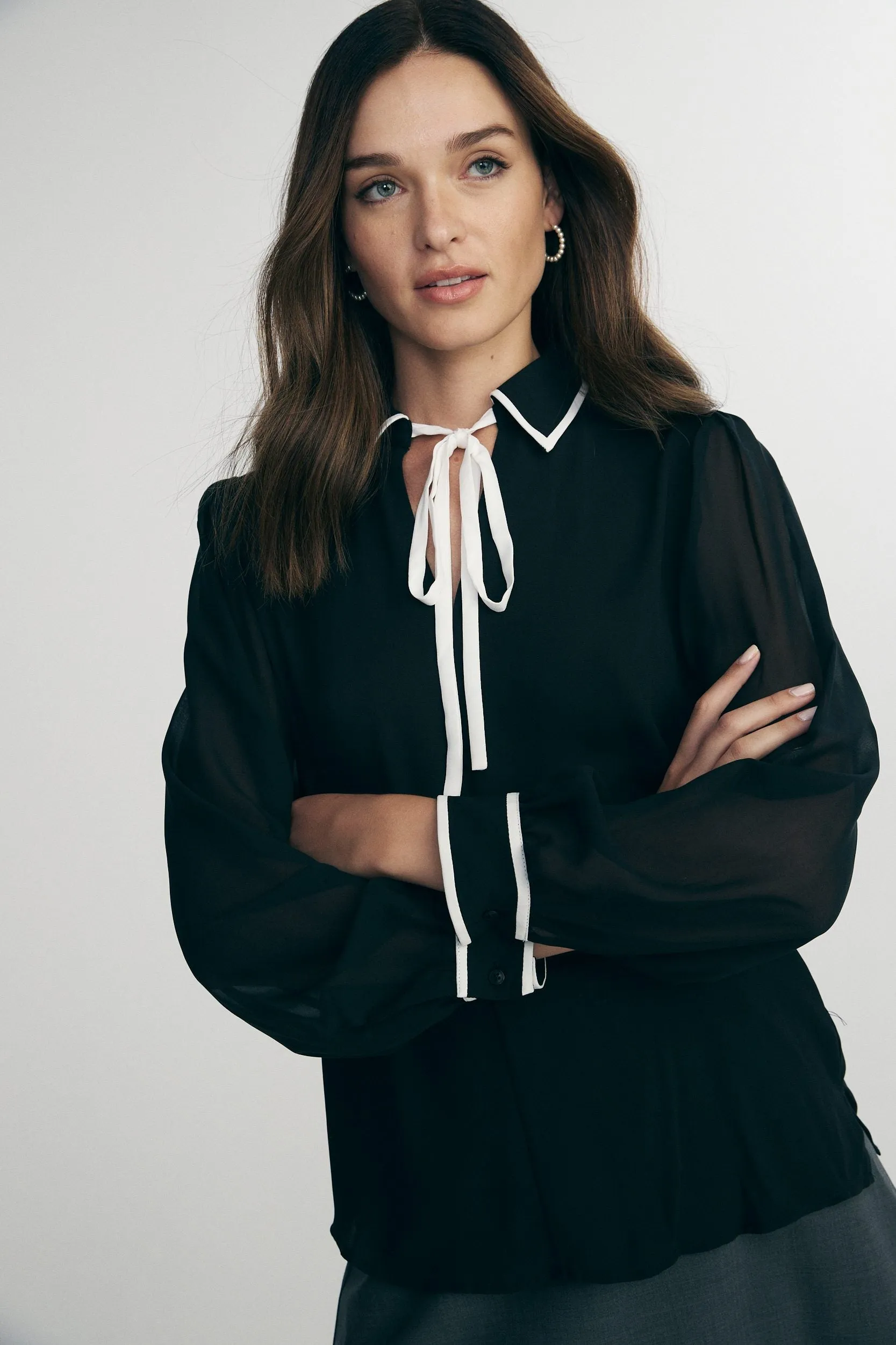 Puffy sleeve blouse with tie sold by Tristan Style product image thumbnail 2