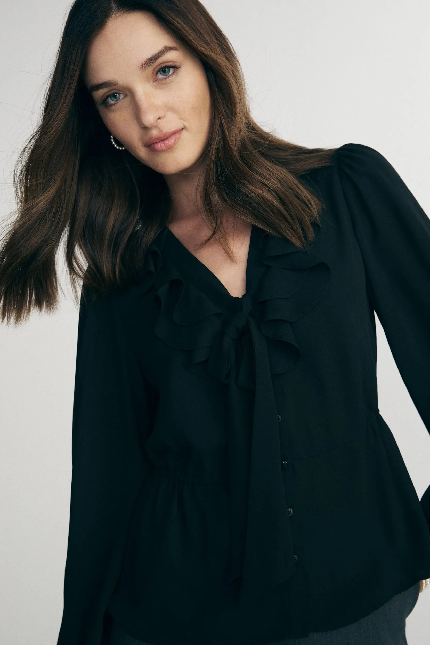 Blouse with front frill & tie sold by Tristan Style product image thumbnail 4