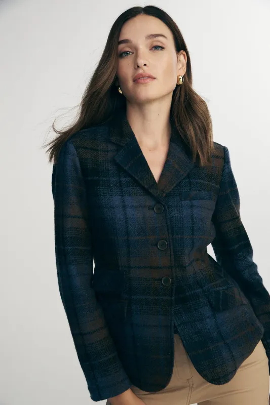 Plaid stretch fitted blazer sold by Tristan Style