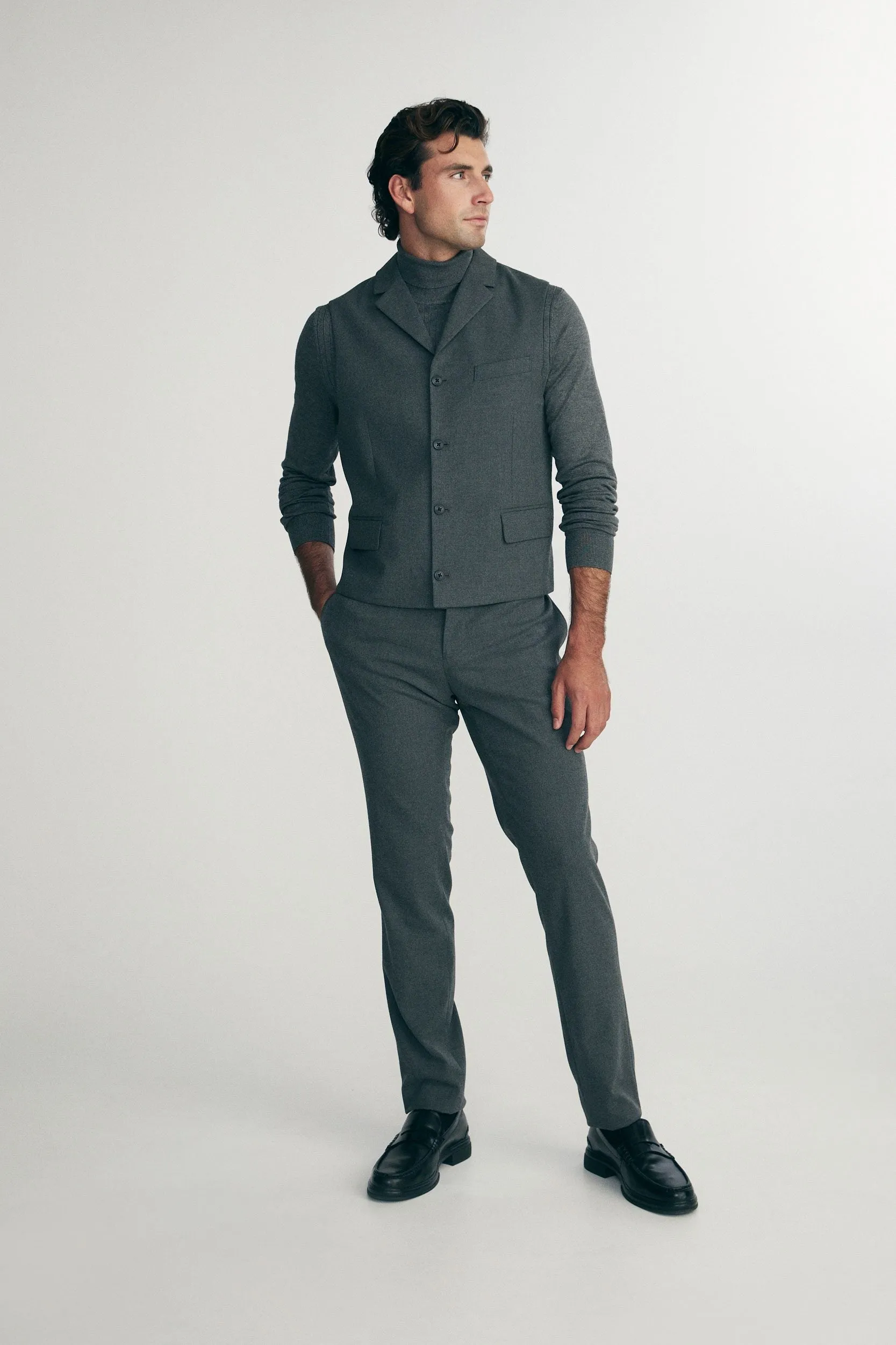 Semi-fitted flannel vest with collar sold by Tristan Style product image thumbnail 3