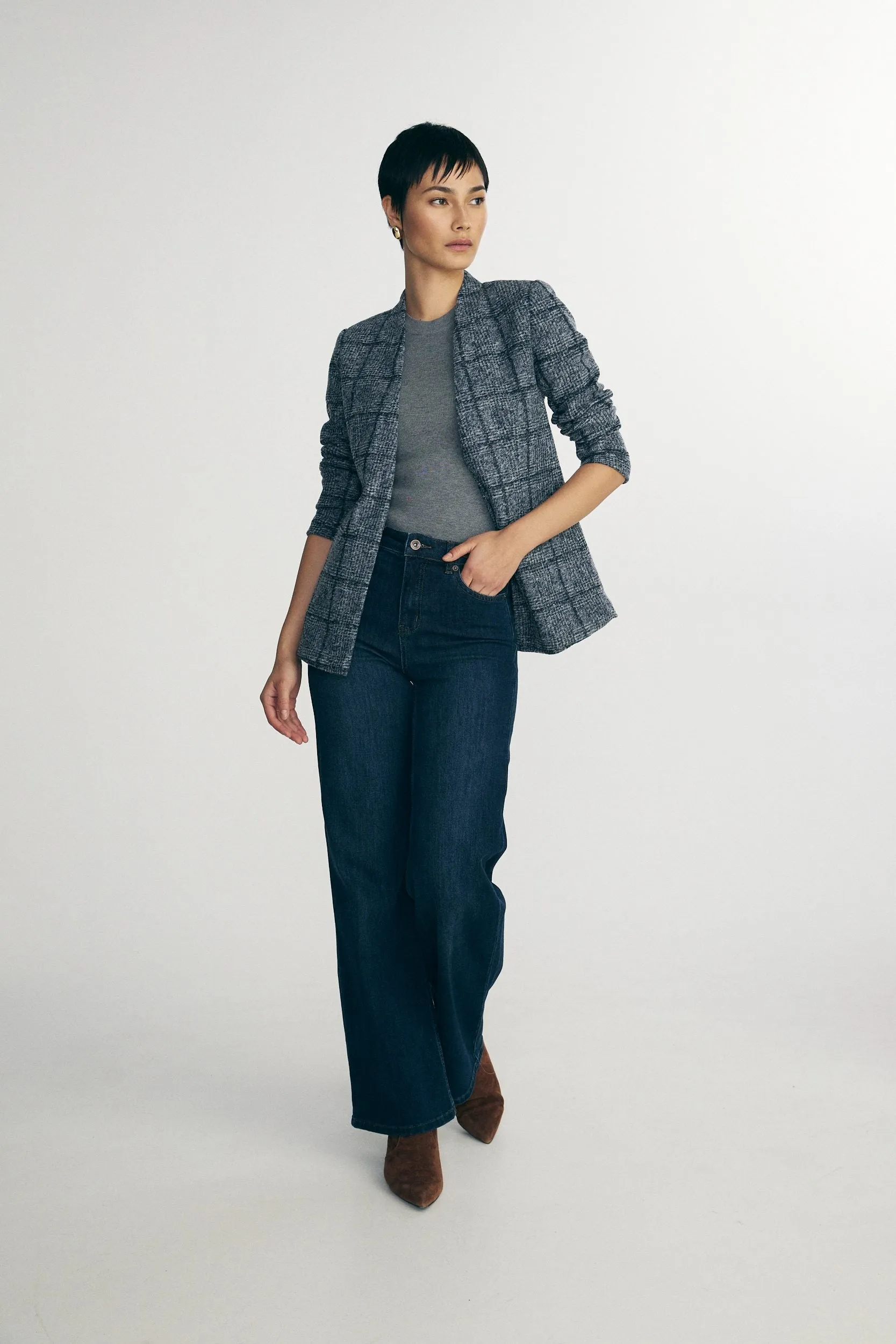 Plaid fitted stretch blazer sold by Tristan Style product image thumbnail 3