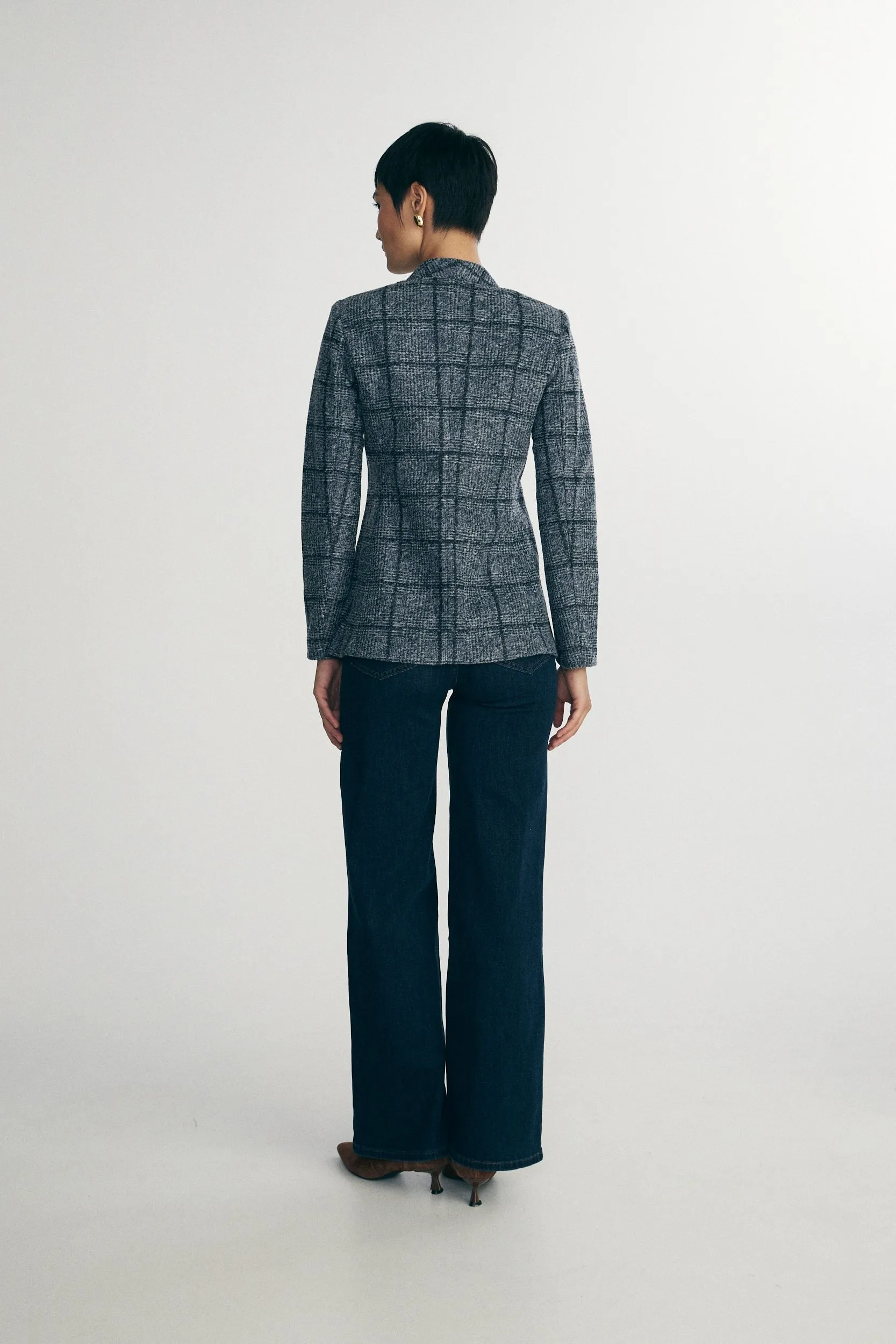 Plaid fitted stretch blazer sold by Tristan Style product image thumbnail 2