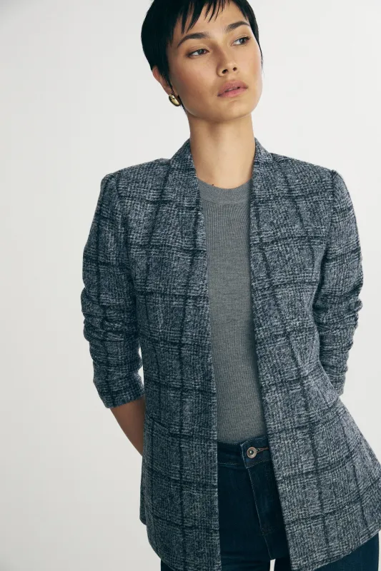 Plaid fitted stretch blazer sold by Tristan Style