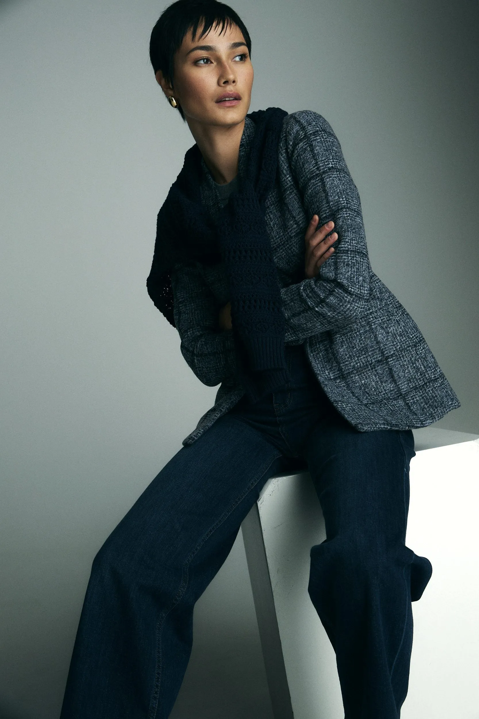 Plaid fitted stretch blazer sold by Tristan Style product image thumbnail 5