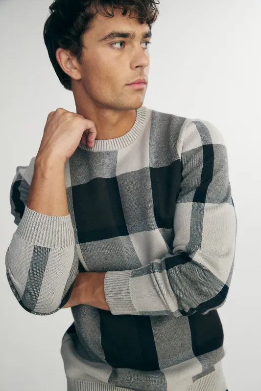 Jacquard plaid sweater sold by Tristan Style