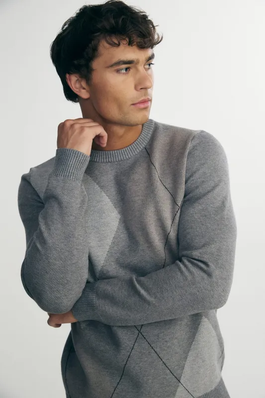 Argyle jacquard sweater sold by Tristan Style