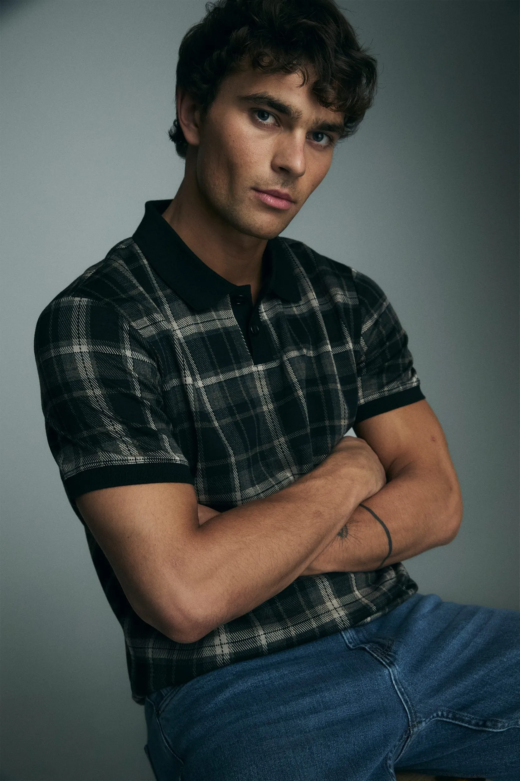 Check polo with rib collar sold by Tristan Style product image thumbnail 4