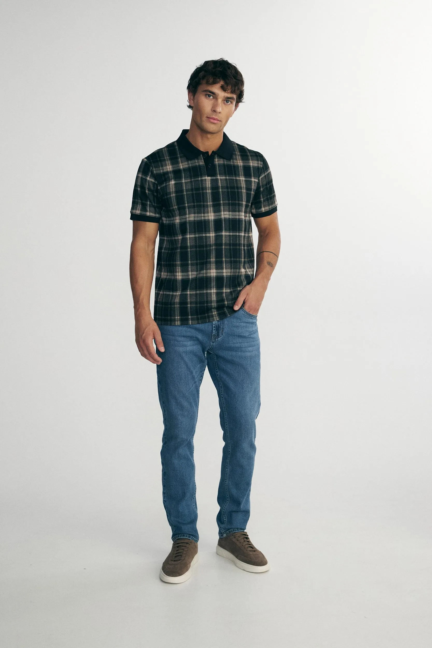 Check polo with rib collar sold by Tristan Style product image thumbnail 3