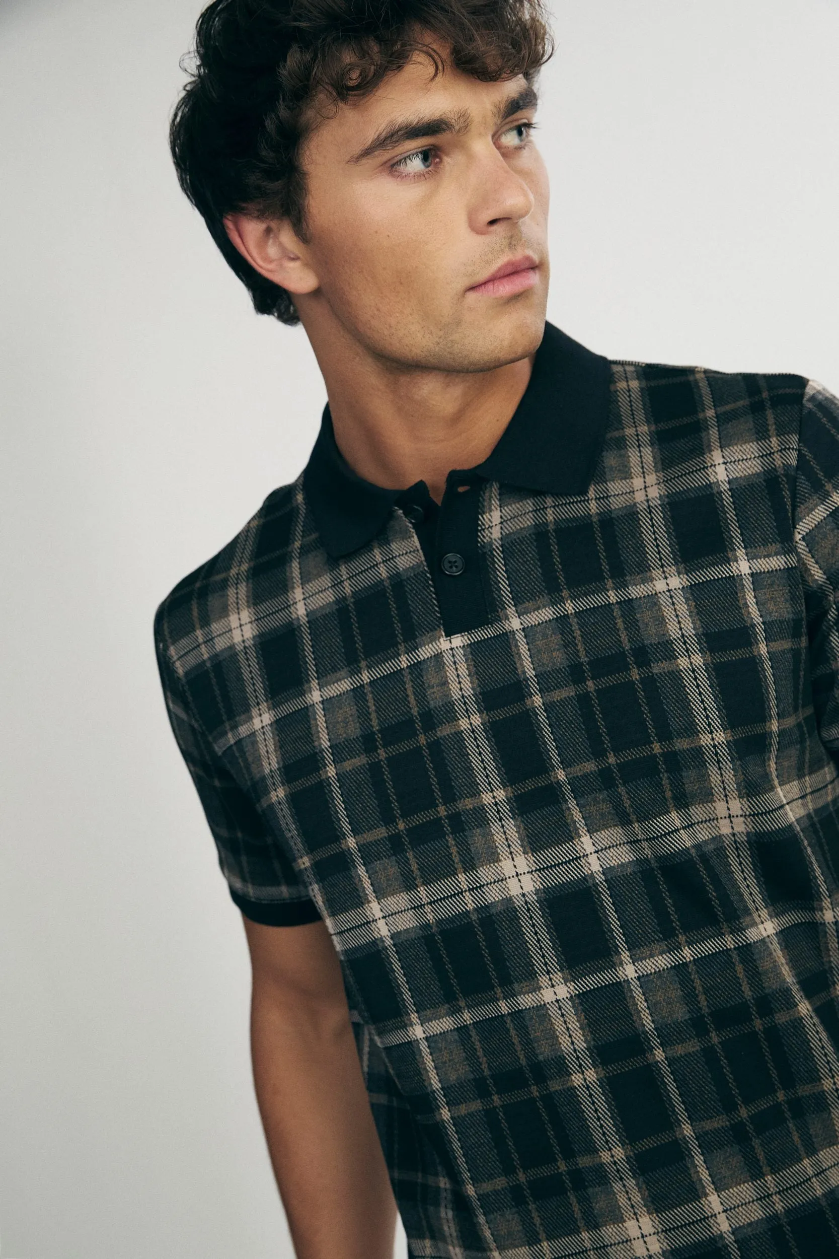 Check polo with rib collar sold by Tristan Style