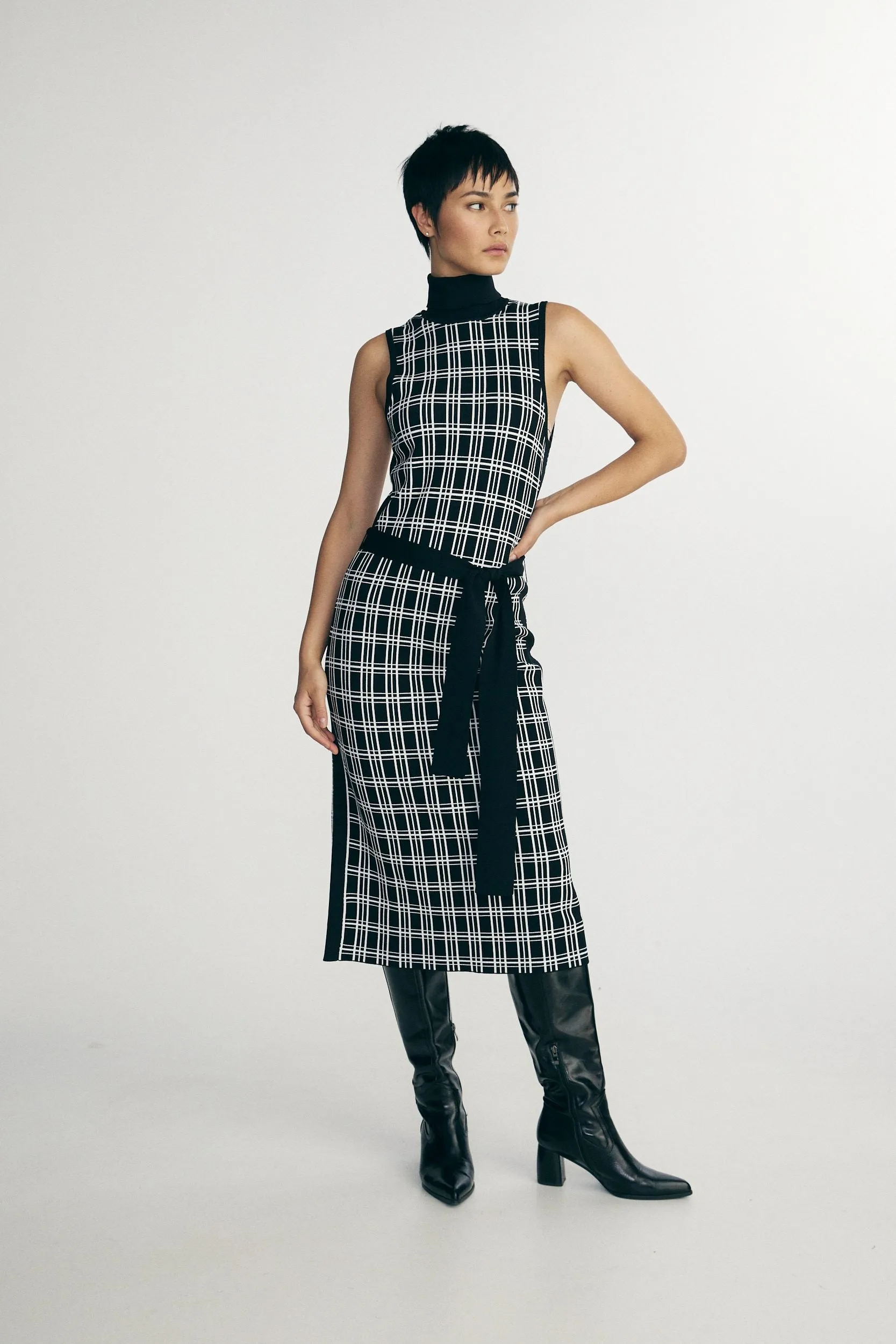 Plaid knitted dress sold by Tristan Style