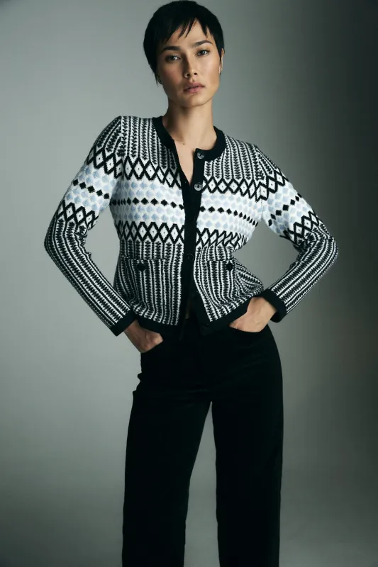 Jacquard cardigan sold by Tristan Style