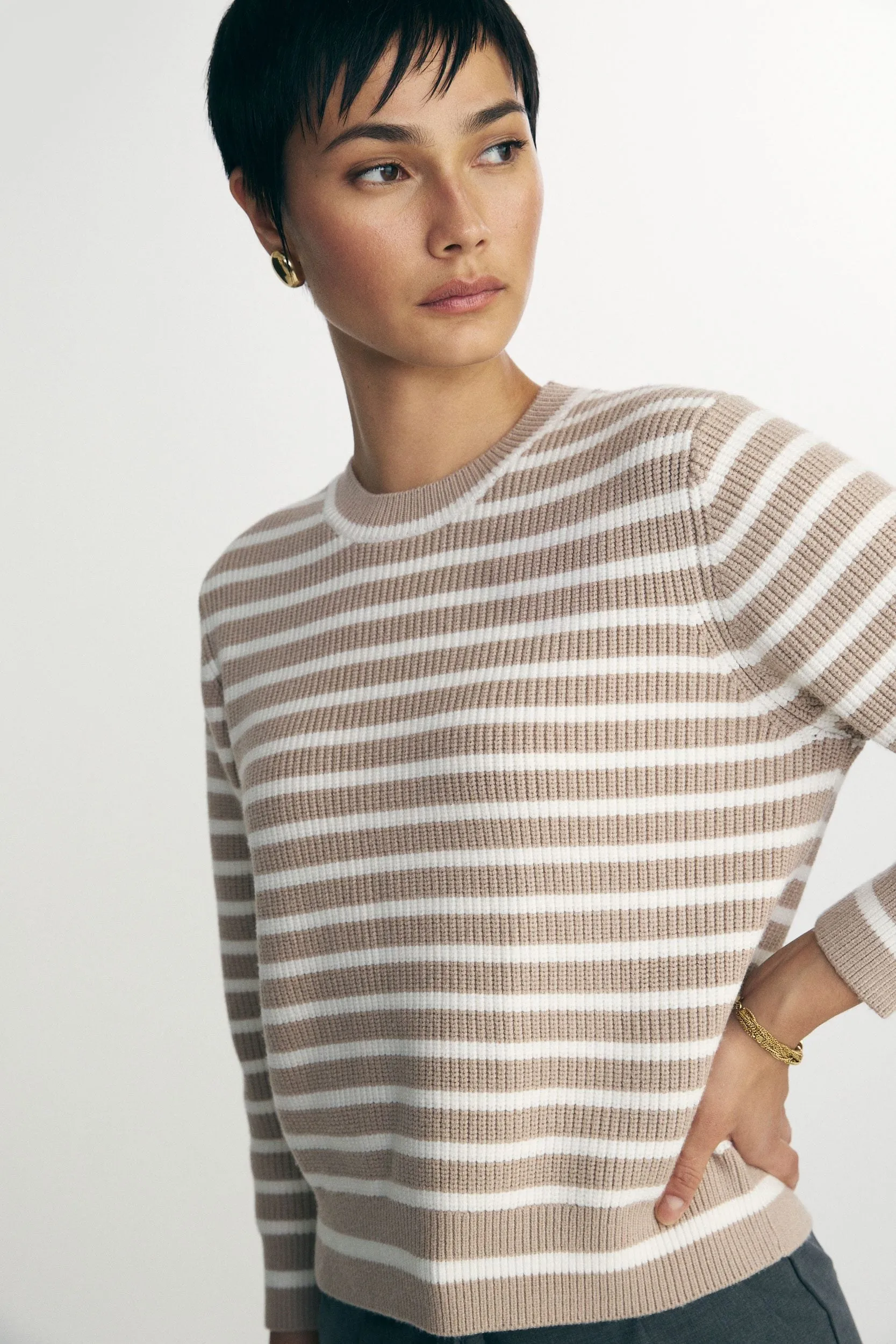 Striped crew neck sweater sold by Tristan Style