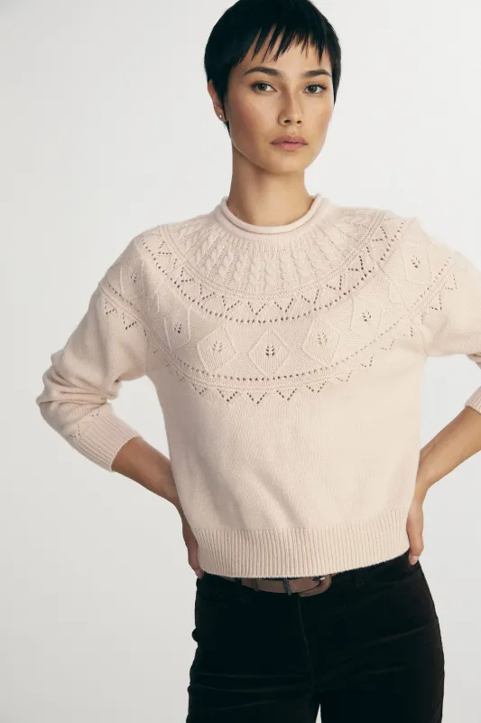 Cable crew neck sweater sold by Tristan Style