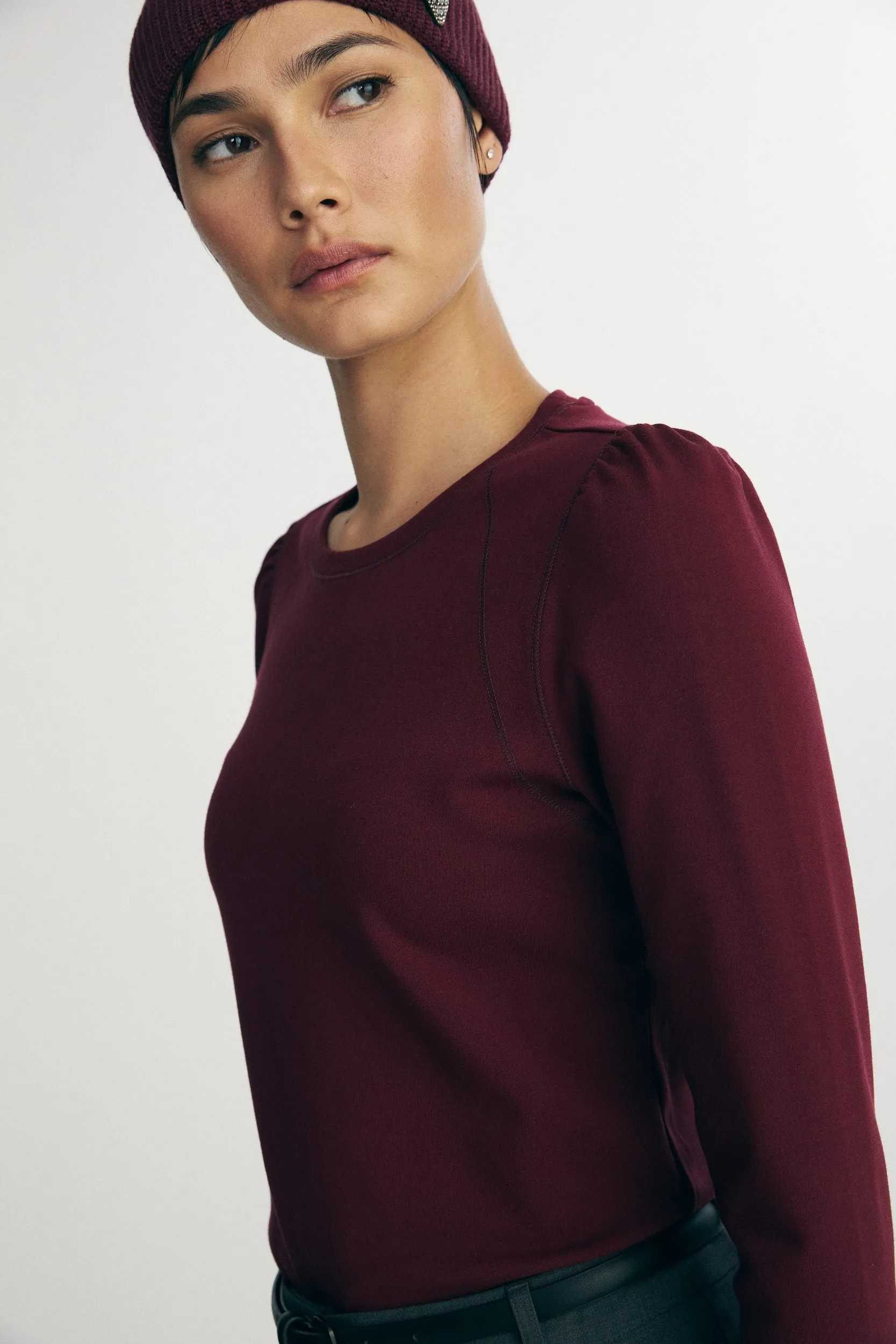 Crew neck shirt with puffy sleeve sold by Tristan Style product image thumbnail 2