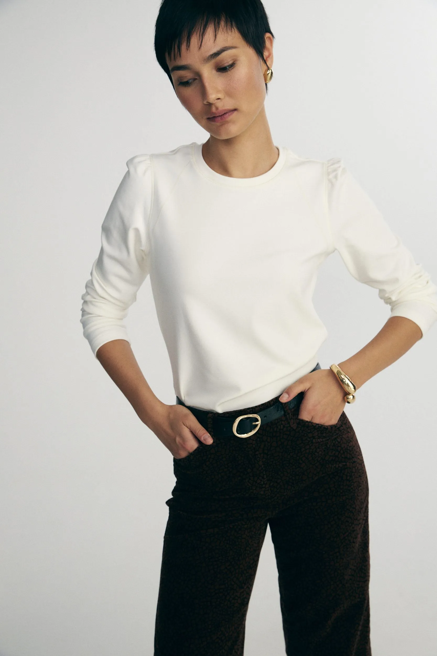 Crew neck shirt with puffy sleeve sold by Tristan Style product image thumbnail 3