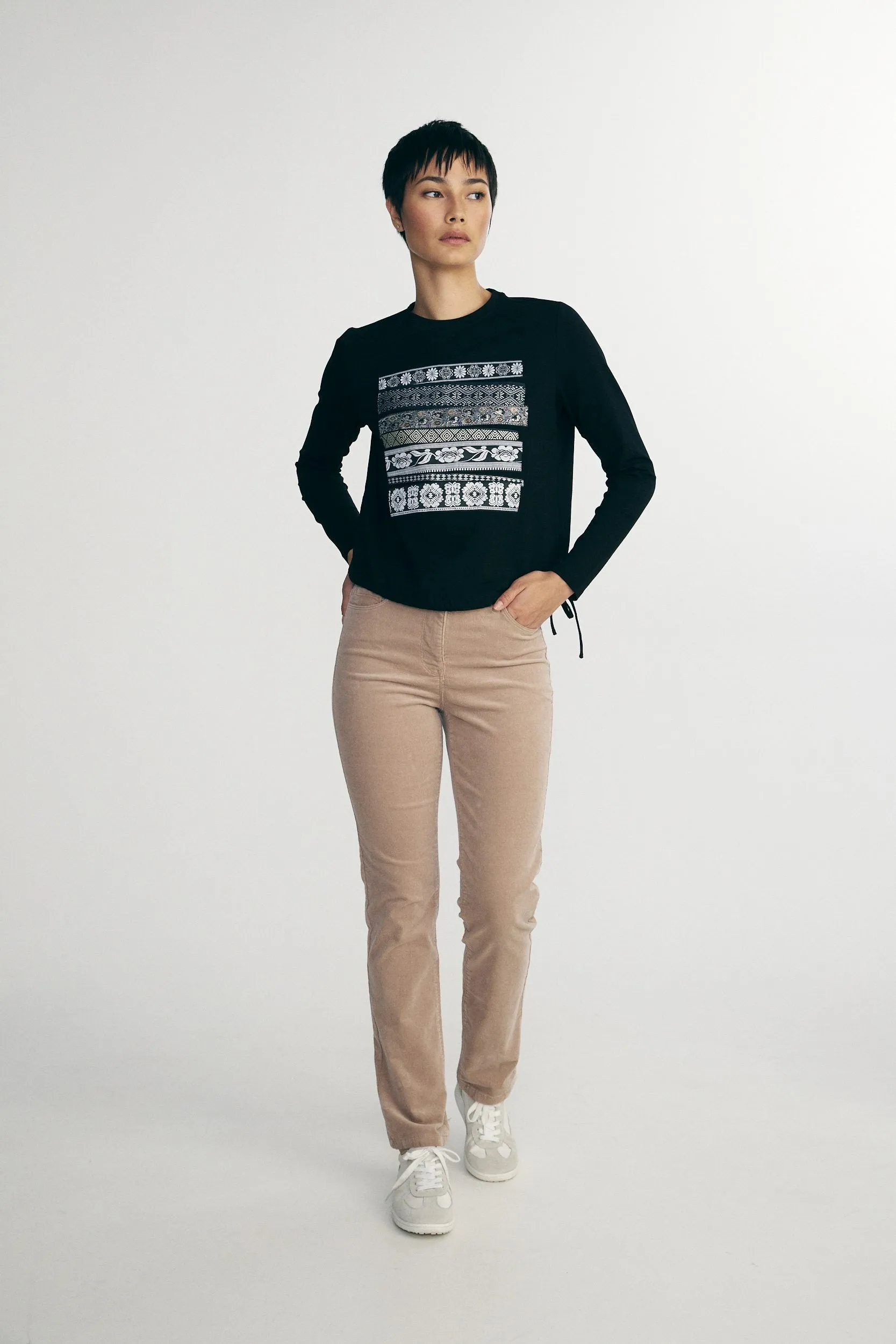 Crew neck top with applied ribbon sold by Tristan Style product image thumbnail 3