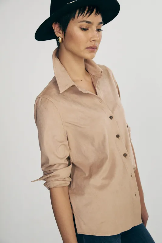 Vegan suede blouse sold by Tristan Style