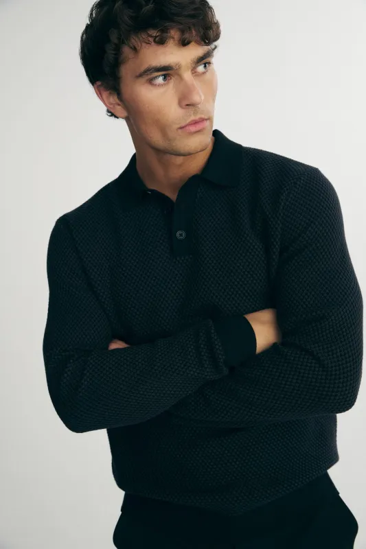 Textured knit sweater with collar sold by Tristan Style