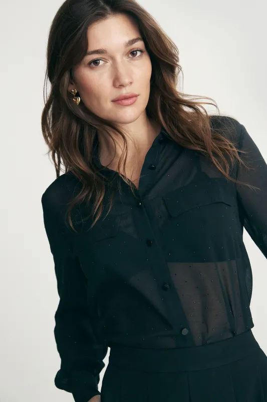 Sheer blouse with rhinestones sold by Tristan Style