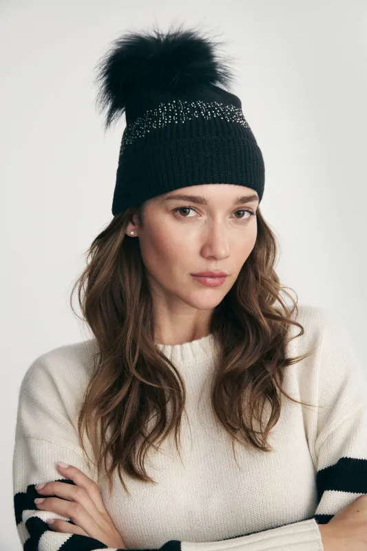 Pom-pom beanie with crystals sold by Tristan Style