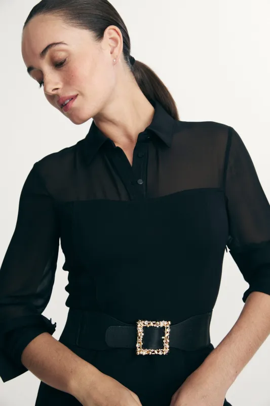 Belt with crystal square buckle sold by Tristan Style