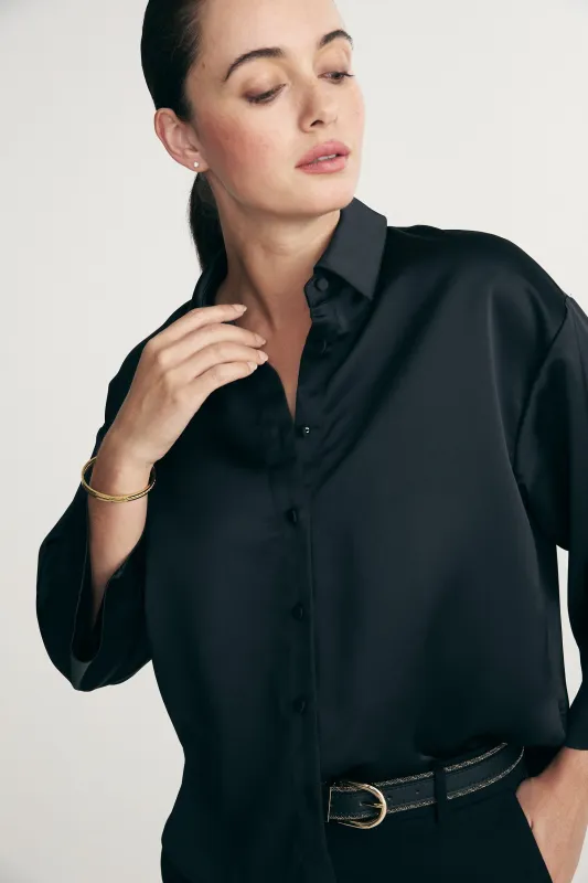 Satin oversized cropped shirt sold by Tristan Style