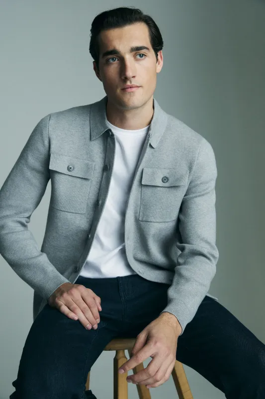 Knit cardigan with overshirt style sold by Tristan Style