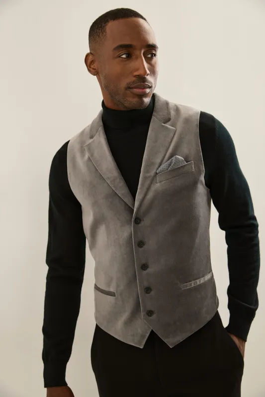Velvet Fitted vest with lapel sold by Tristan Style