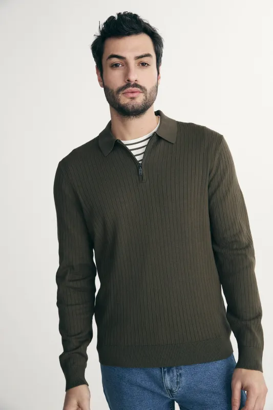 Rib knit solid polo sold by Tristan Style