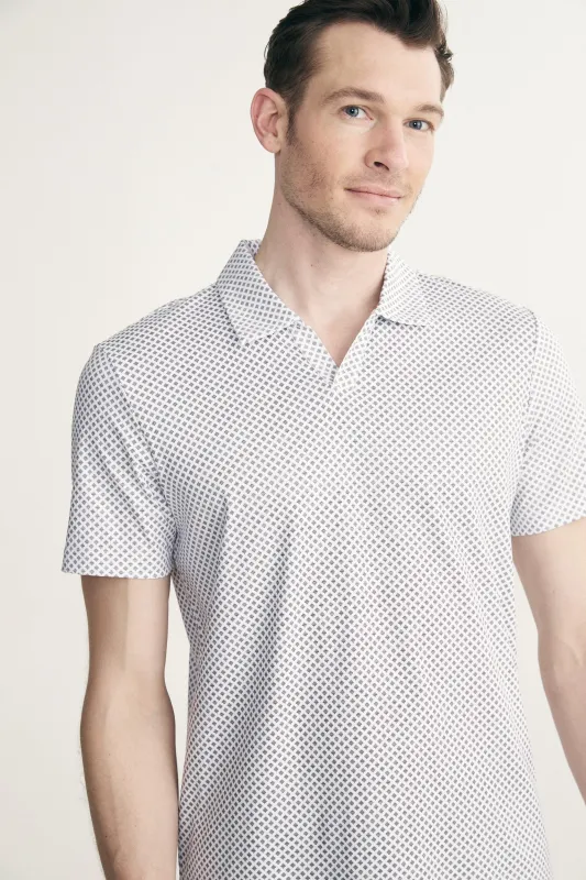 Mercerized cotton printed johnny polo sold by Tristan Style