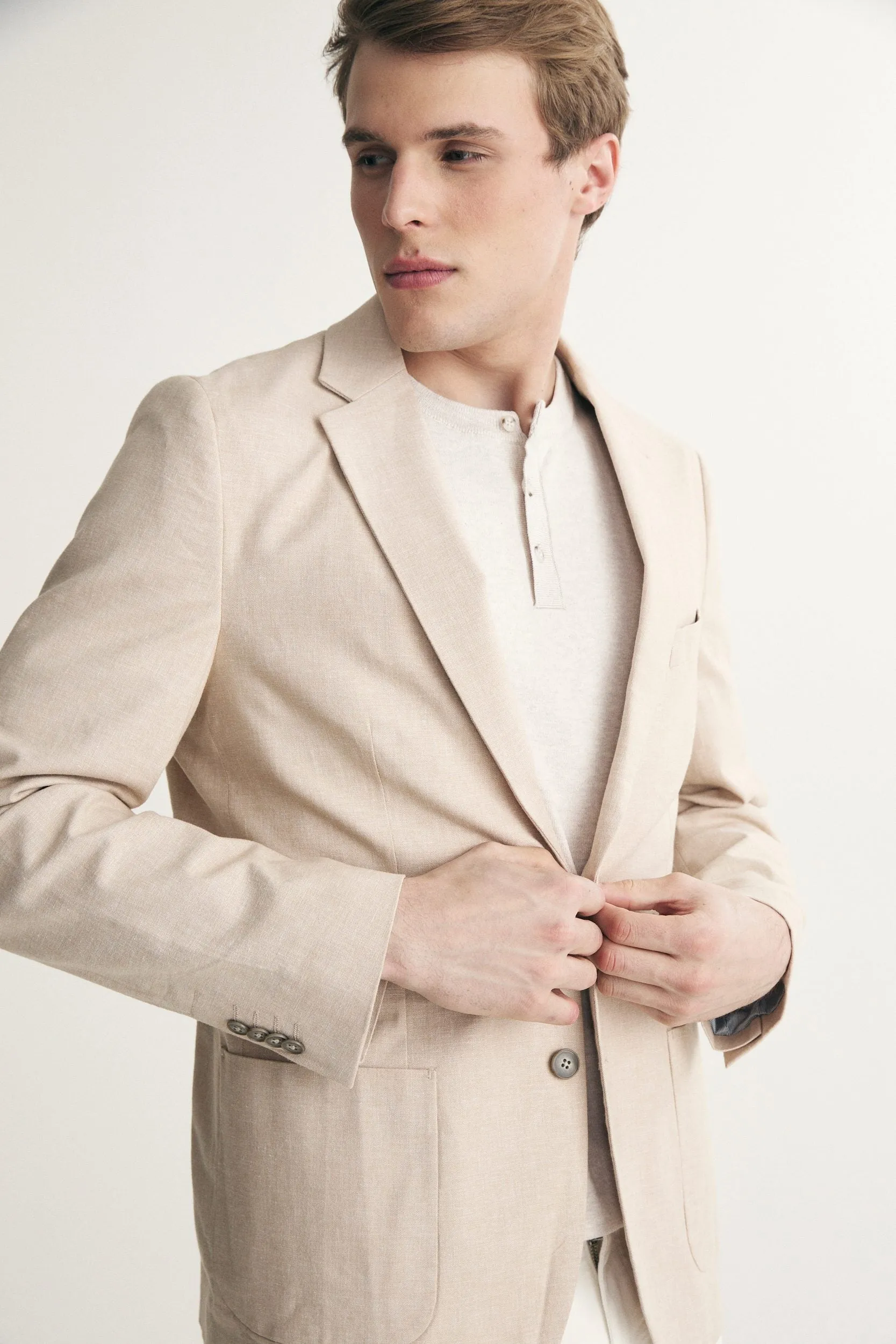 Fitted linen jacket sold by Tristan Style